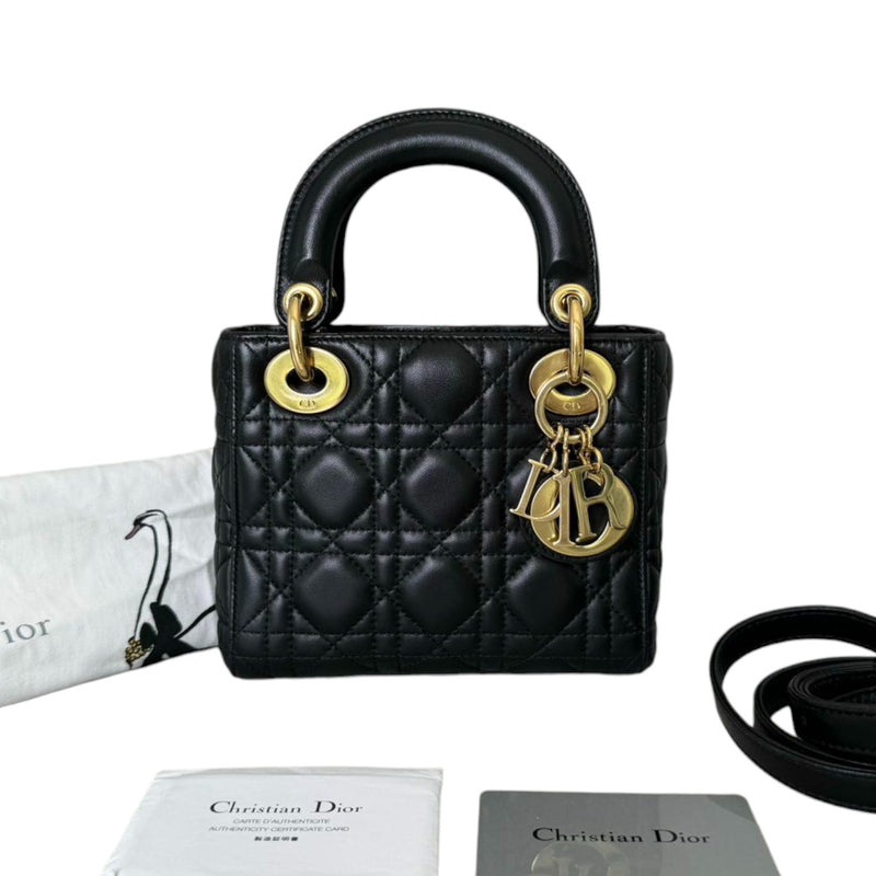 Lady Dior Mini Lambskin Cannage Black GHW