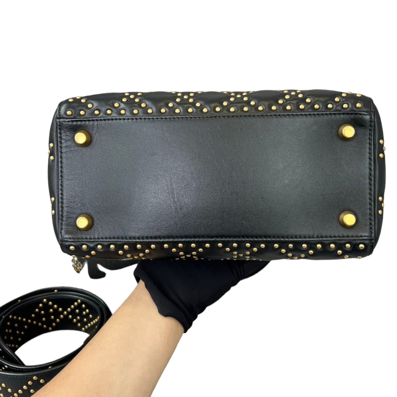 Studded Supple Lady Dior Medium Black GHW