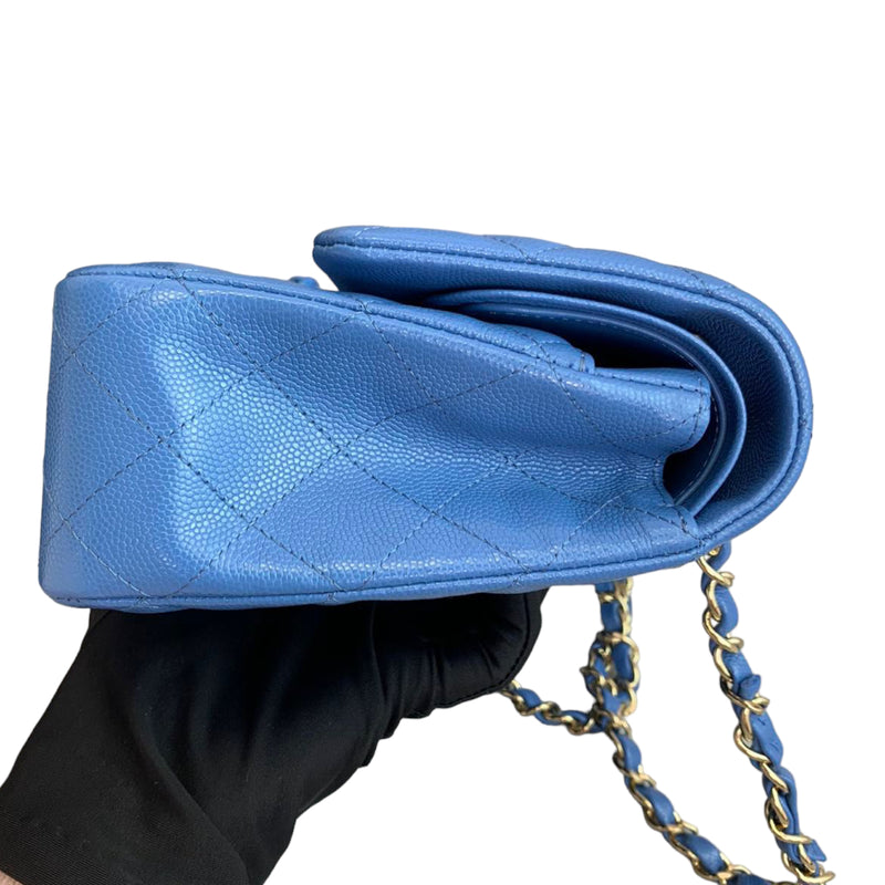 Classic Double Flap Caviar Medium Blue GHW