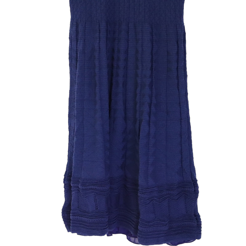 Blue Ornate Pleated Knit Dress XS