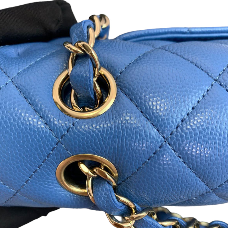 Classic Double Flap Caviar Medium Blue GHW