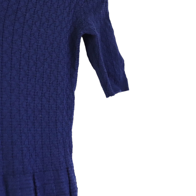 Blue Ornate Pleated Knit Dress XS