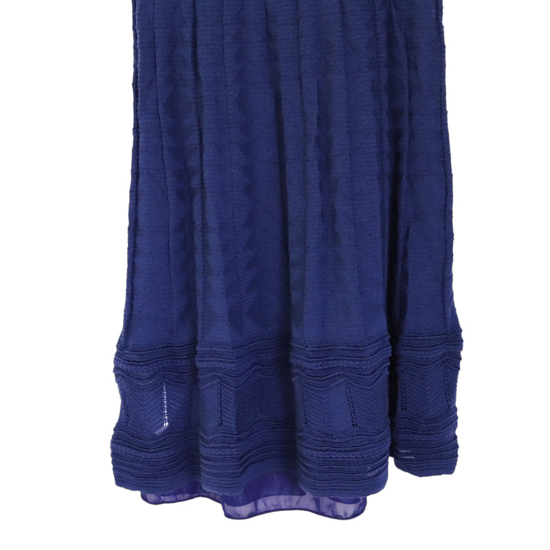 Blue Ornate Pleated Knit Dress XS