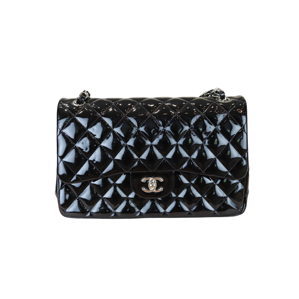 Double Flap Jumbo Quilted Patent Black SHW