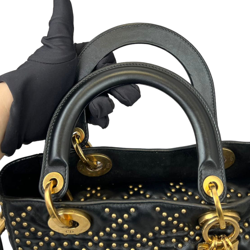 Studded Supple Lady Dior Medium Black GHW