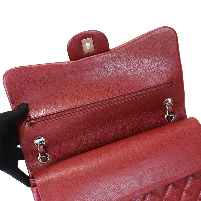 Classic Double Flap Jumbo Caviar Red SHW