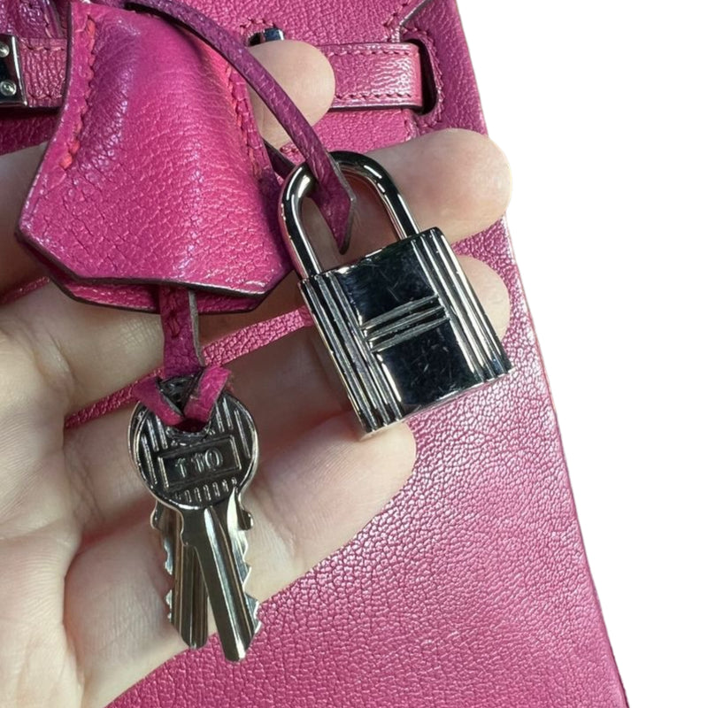 Hermes Birkin 25 Handbag Fuschia Pink And Rose Confetti And Craie Chevere  GHW