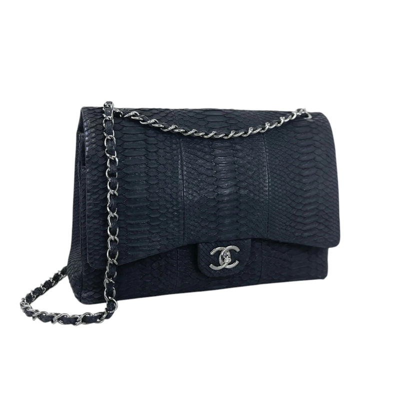 Maxi Double Flap Matte Python Black SHW