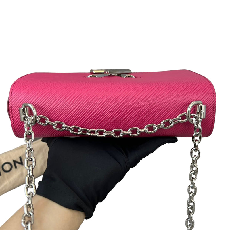 LOUIS VUITTON Pink EPI Woc Portefeuille Twist Silver Chain Wallet Flap  Cross Bag