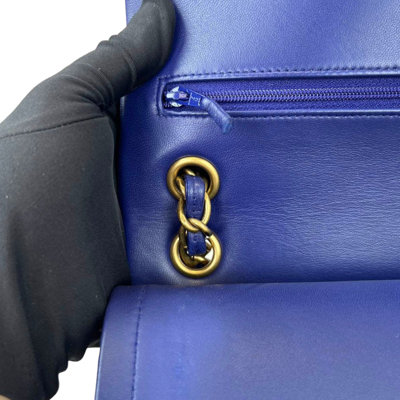 Classic Double Flap Lambskin Chevron Jumbo Blue GHW