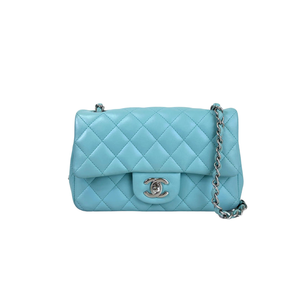 Mini Rectangal Flap Lambskin Blue SHW