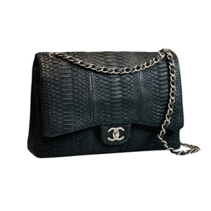 Maxi Double Flap Matte Python Black SHW