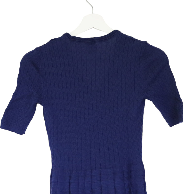 Blue Ornate Pleated Knit Dress XS