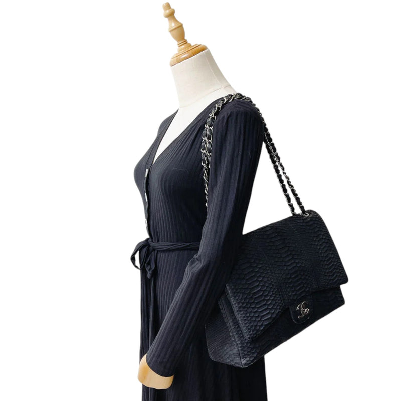 Maxi Double Flap Matte Python Black SHW