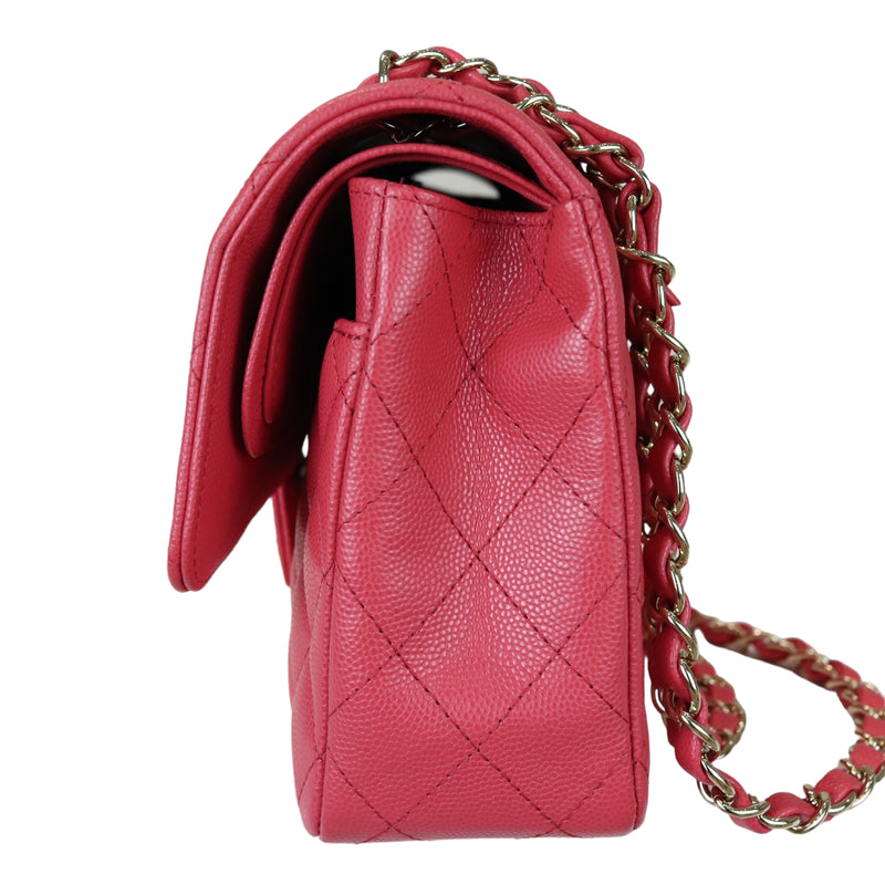 🌹18B Chanel Classic Medium Dark Pink (Red/Pink) 🌹Caviar Silver HW Flap Bag