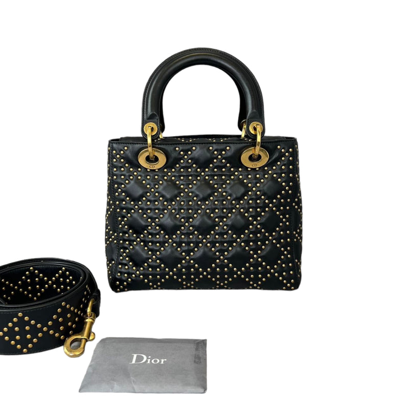 Studded Supple Lady Dior Medium Black GHW