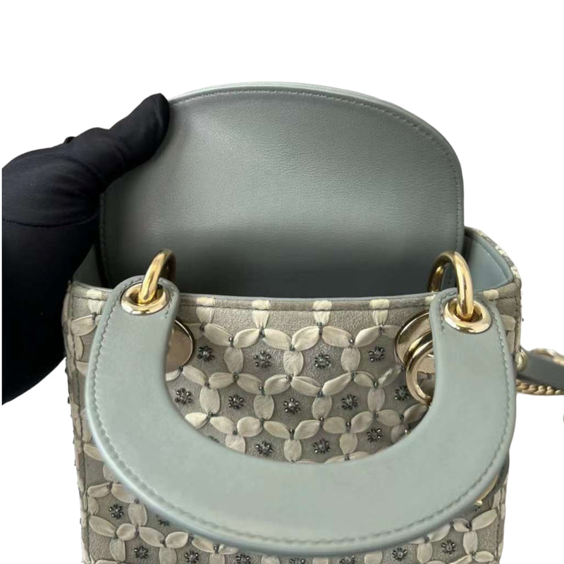 Embellished Cannage Satin Mini Lady Dior Grey