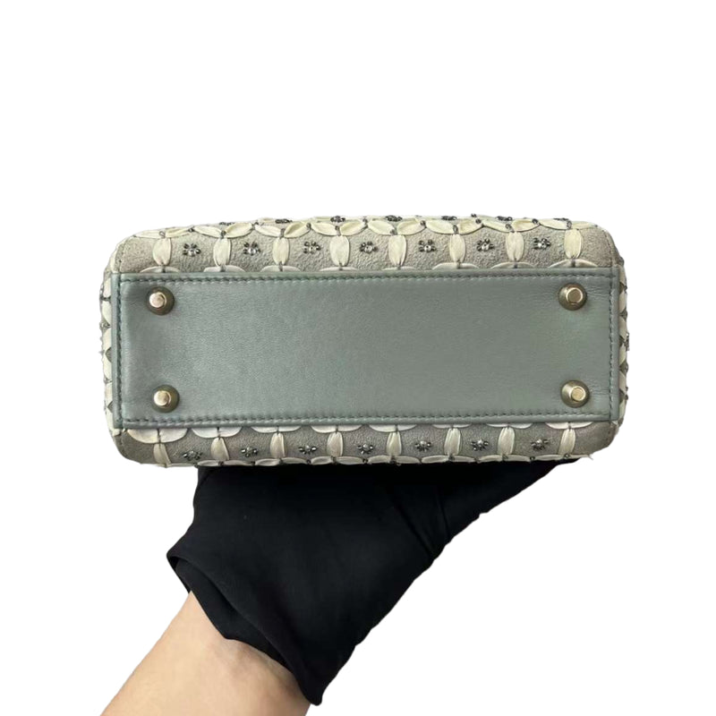 Embellished Cannage Satin Mini Lady Dior Grey