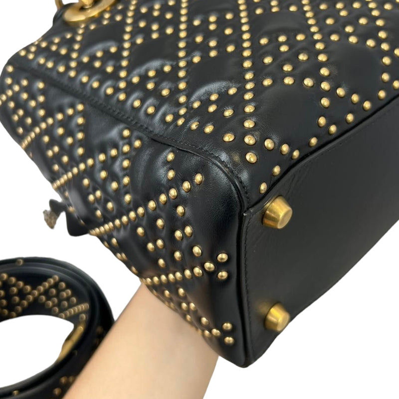 Christian Dior Black Studded Leather Lady Dior Medium Q9B03UCIK7003