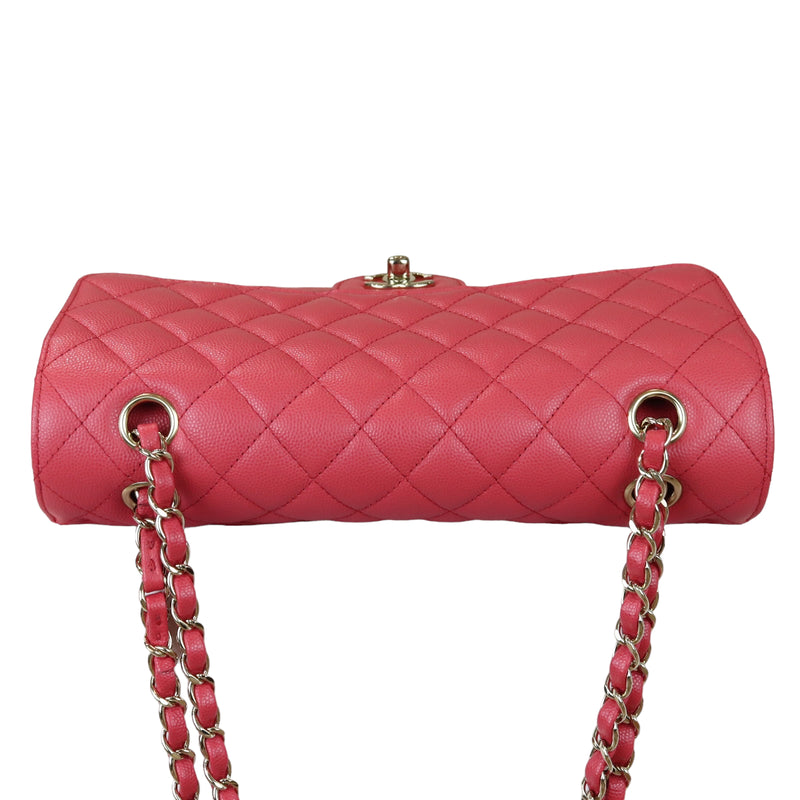 🌹18B Chanel Classic Medium Dark Pink (Red/Pink) 🌹Caviar Silver HW Flap Bag