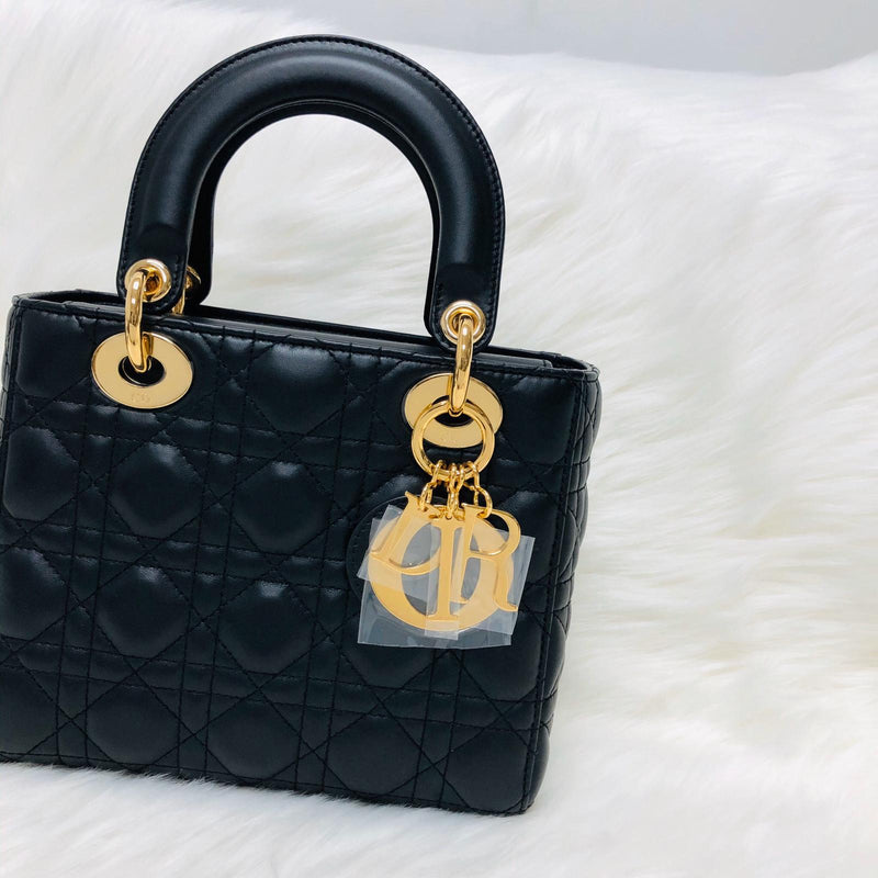 CHRISTIAN DIOR Lambskin Cannage Small Lucky Badges My Lady Dior Black  1178215