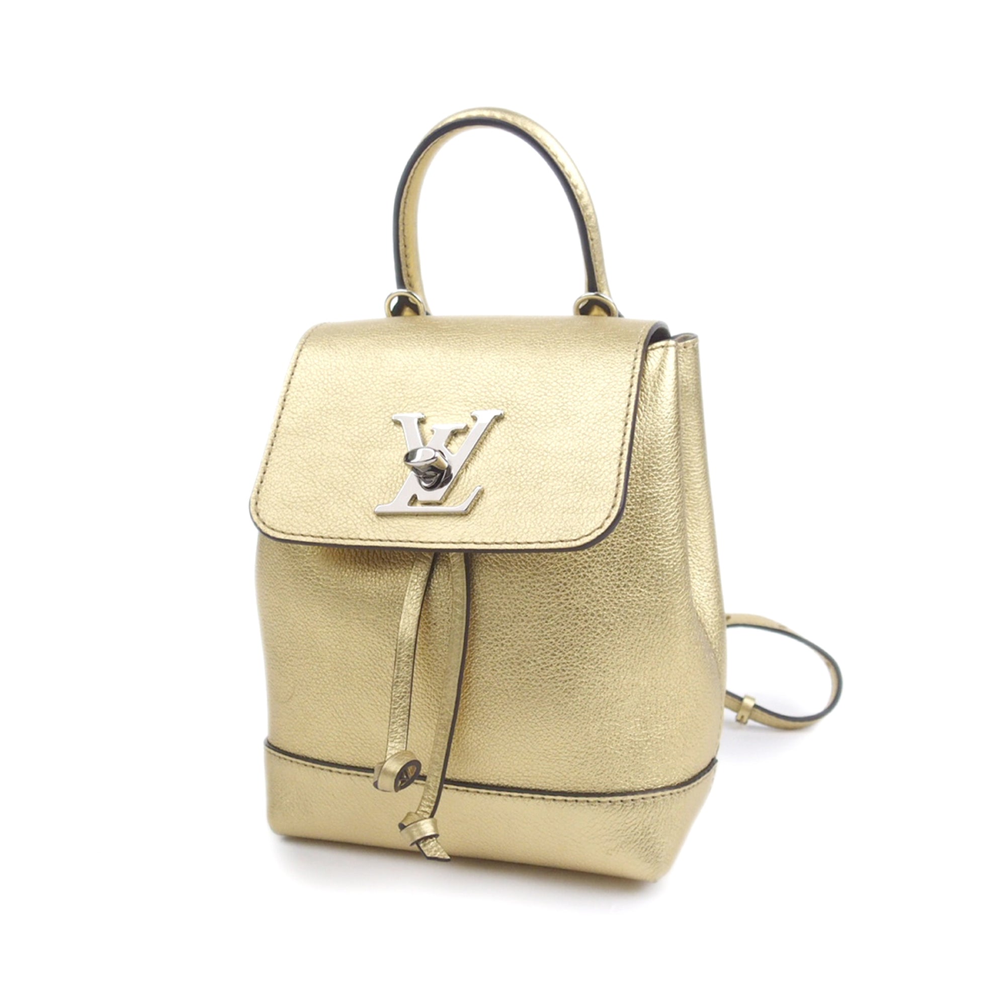 LOUIS VUITTON Metallic Calfskin Lockme Mini Backpack Gold 1273669