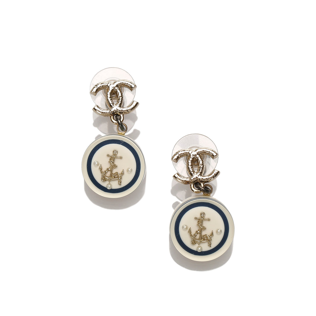 Chanel CC Anchor Drop Earrings White