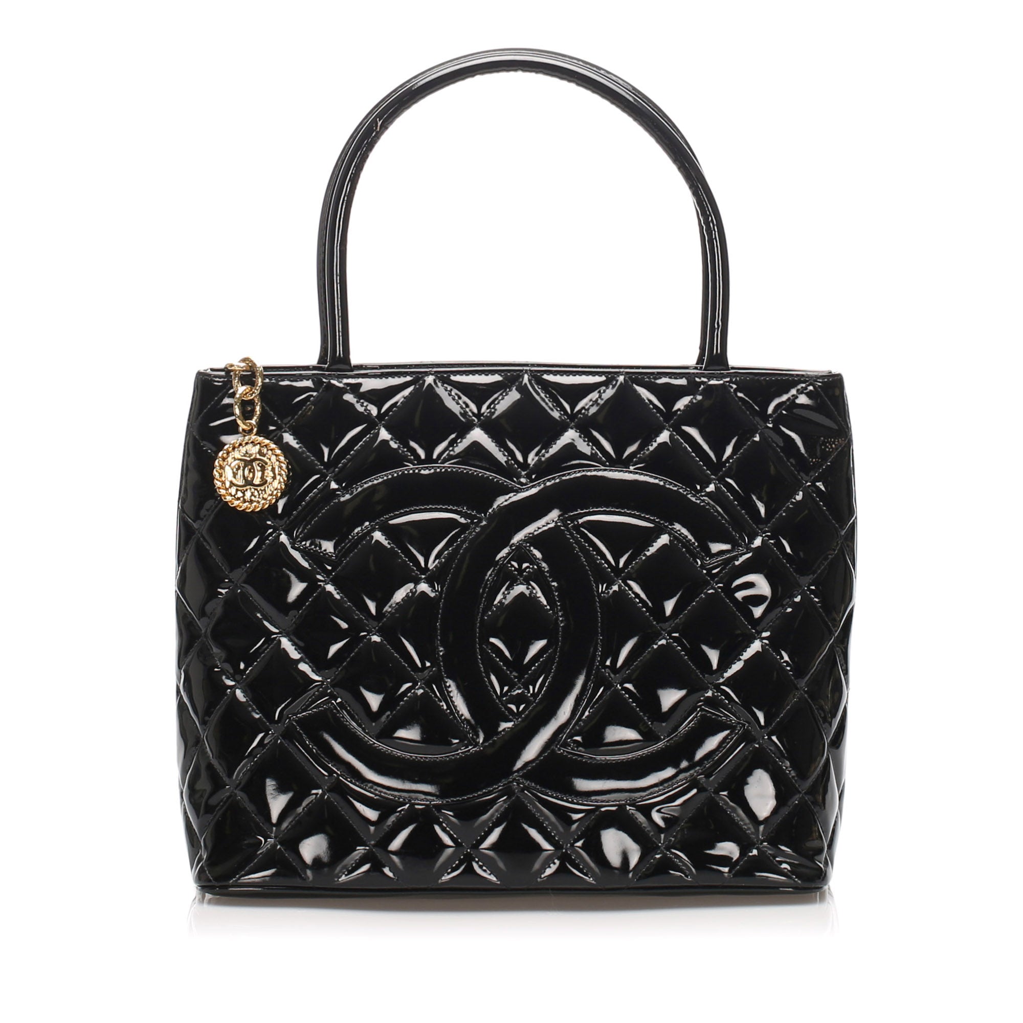 Black Medallion Patent Leather Tote Bag Bag Religion