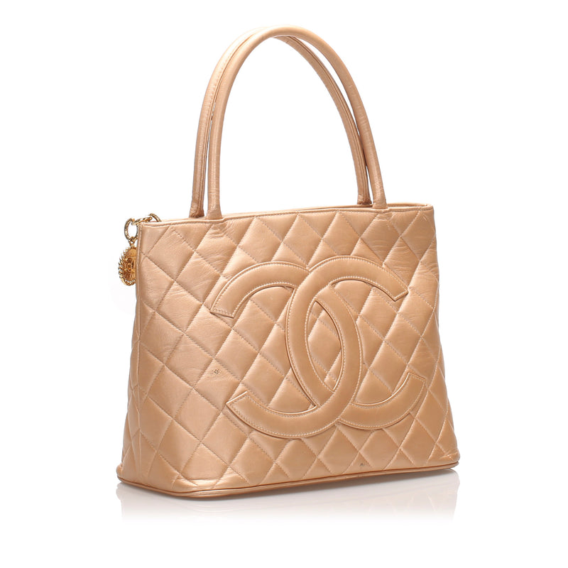 Chanel Beige Quilted Lambskin Medallion Tote Chanel