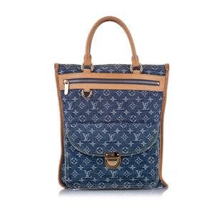 Monogram Denim Sac Plat Blue and Brown SHW