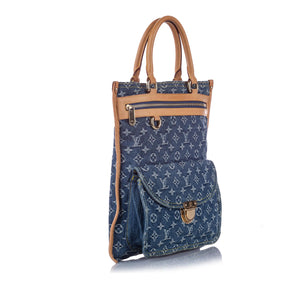 Monogram Denim Sac Plat Blue and Brown SHW