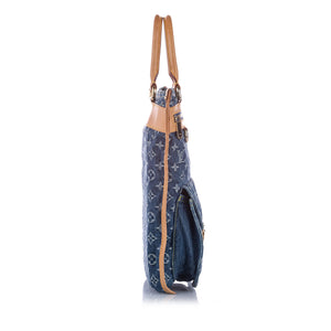 Monogram Denim Sac Plat Blue and Brown SHW