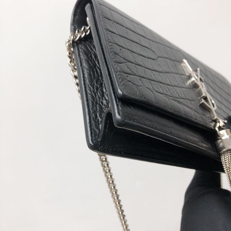 YVES SAINT LAURENT Kate Crocodile Embossed Patent Leather Shoulder Bag