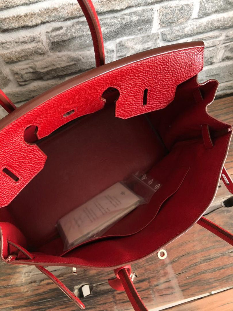 Hermes Birkin Handbag Rouge Garance Epsom with Palladium Hardware 25