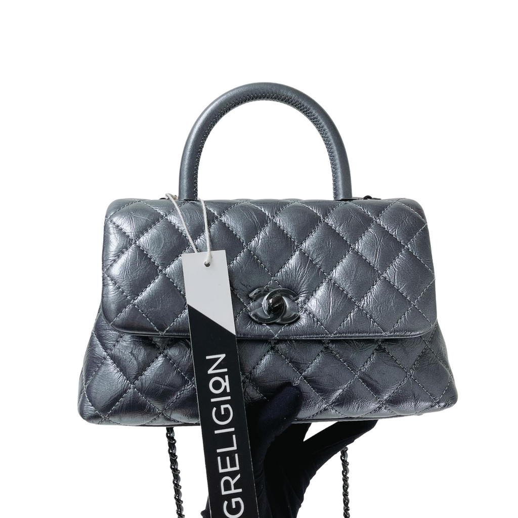 Quilted Mini Coco Handle Flap Silver RHW