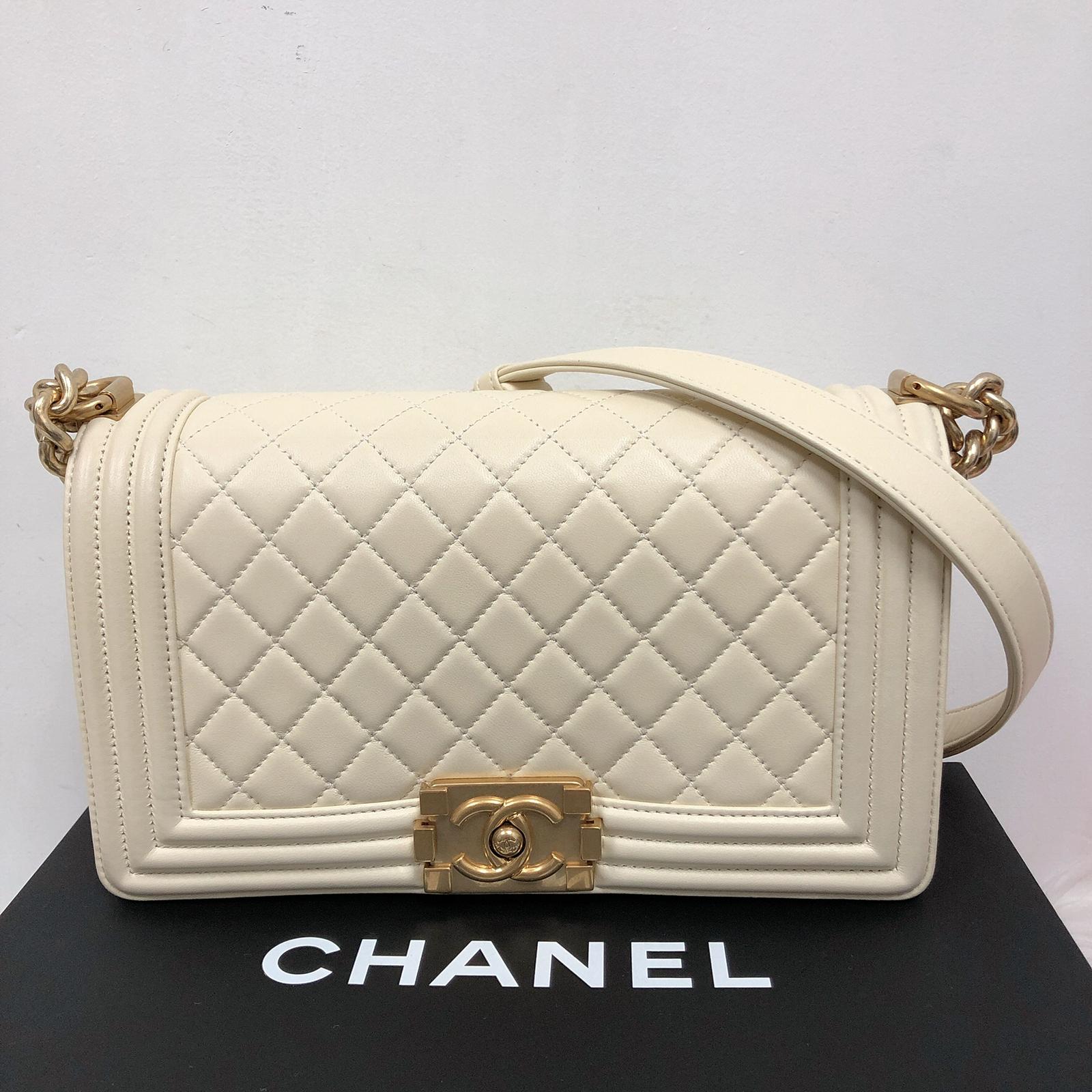 Chanel boy bag cream sale