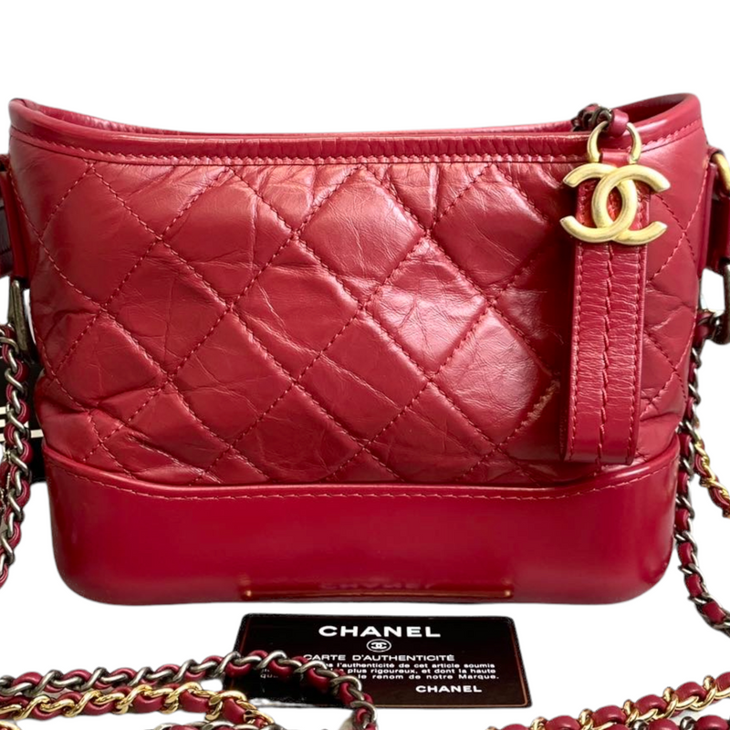 Chanel Gabrielle Hobo with Logo Handle Quilted Aged Calfskin Small