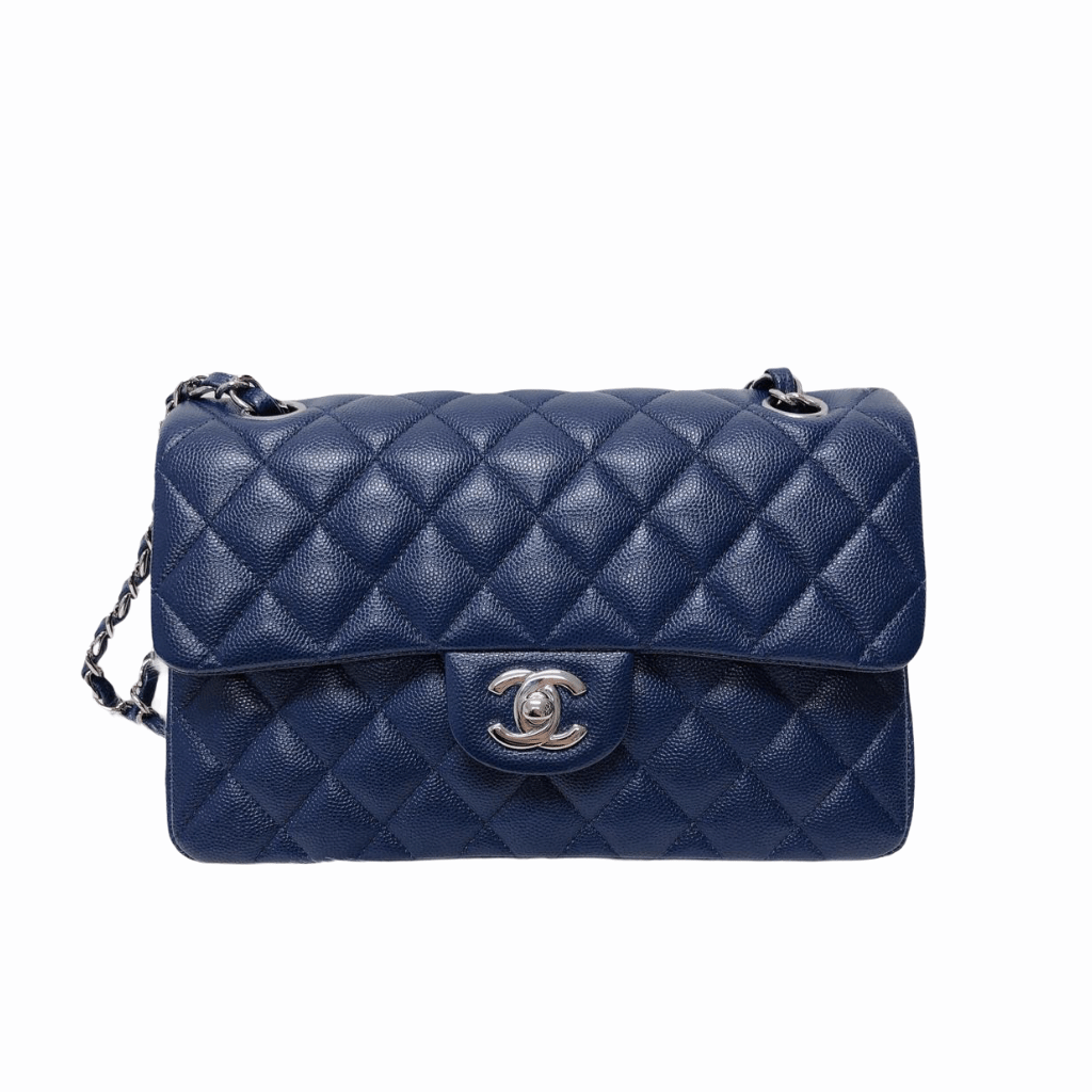 Small Double Flap Bag in Navy Blue Caviar with SHW