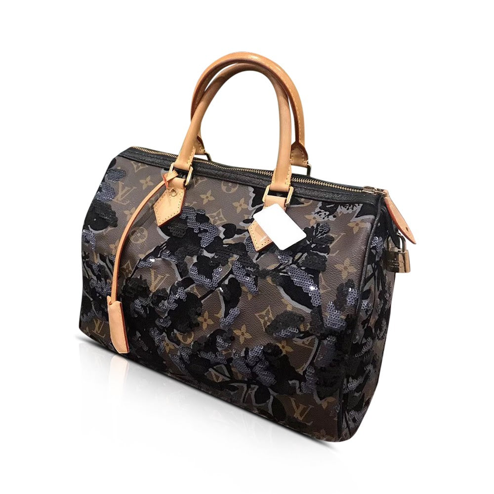 Louis Vuitton 2010 Pre-owned Monogram Fleur de Jais Sequins Speedy 30 Handbag - Black