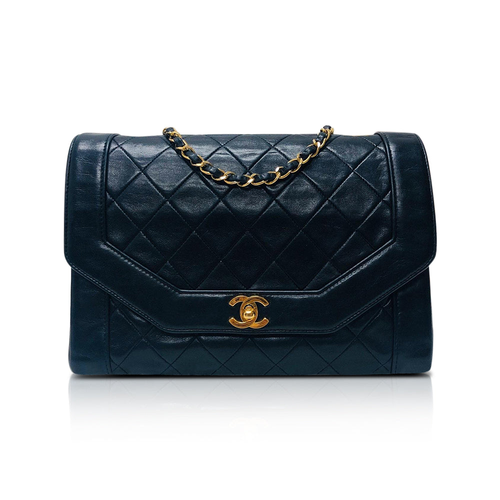 Classic Medium Diana Flap in Black Lambskin GHW