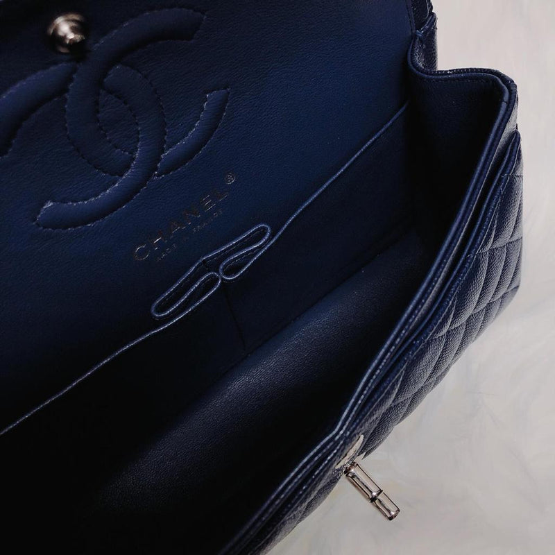 Small Double Flap Bag in Navy Blue Caviar with SHW