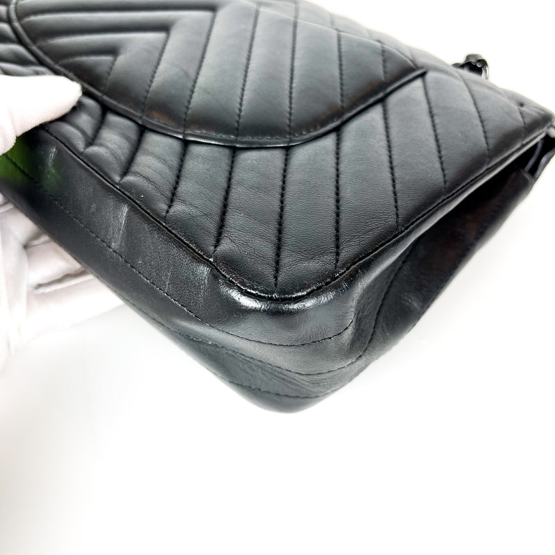 Chanel 15s So Black Lambskin Chevron Medium Classic Double Flap Bag | Dearluxe
