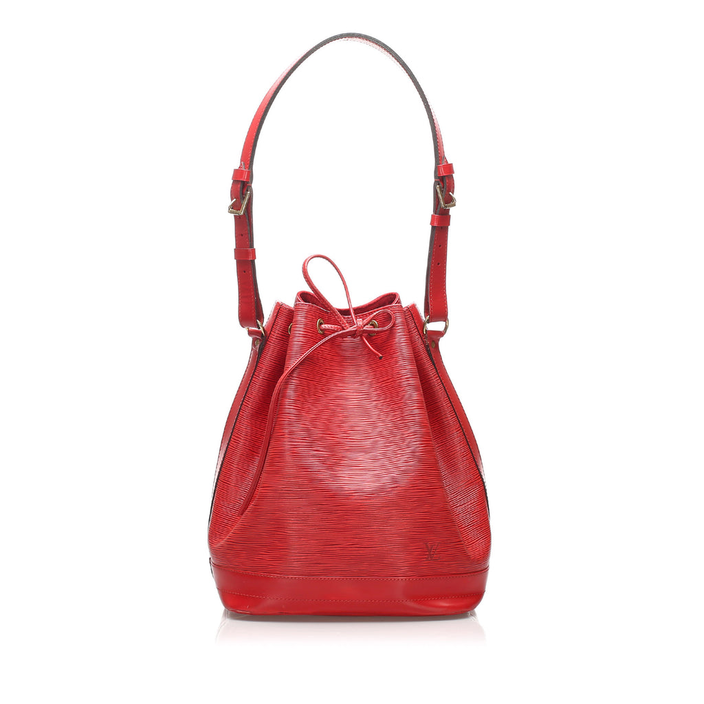 Red Epi Leather Noe Bucket Bag with Adjustable Shoulder Strap