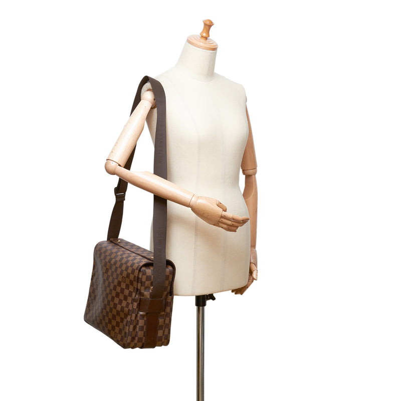 Louis Vuitton Naviglio Shoulder Bag in Ebene Damier Canvas and Brown