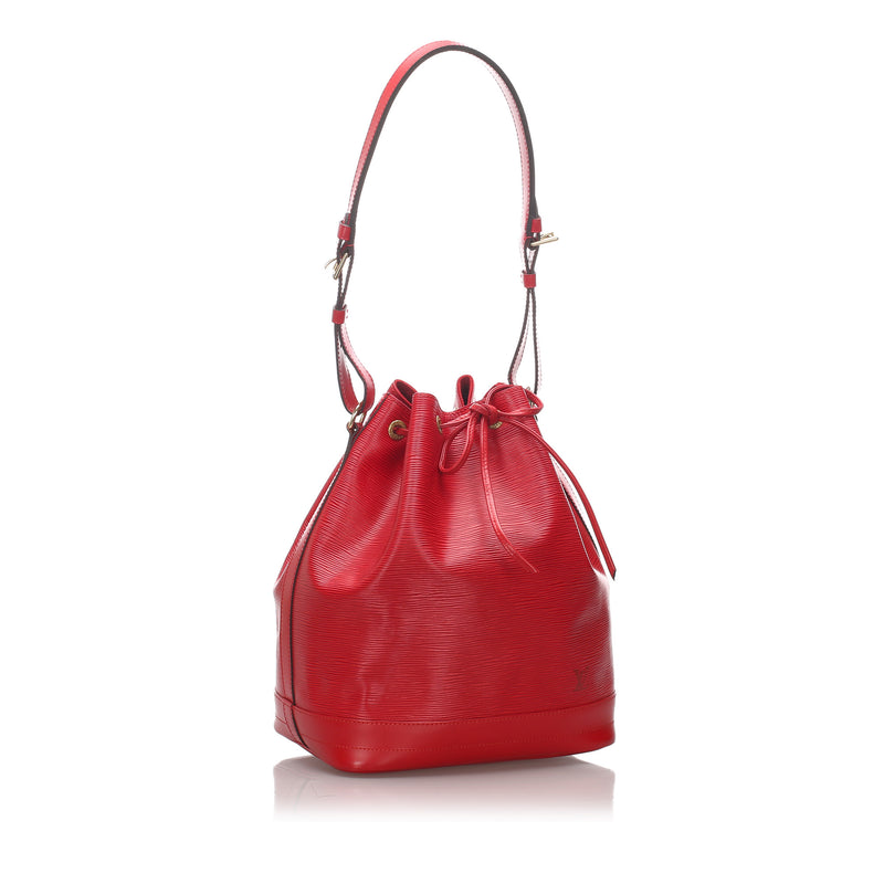 Auth Louis Vuitton Drawstring Petit Noe Silver Hardware Red Epi Leather Bag