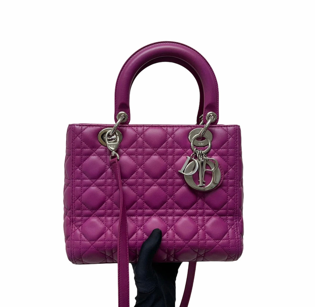 Cannage Lambskin Lady Dior Medium Bag in Violet