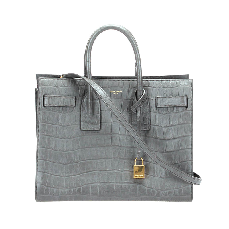 Sac de Jour Embossed Leather Satchel Gray - Bag Religion