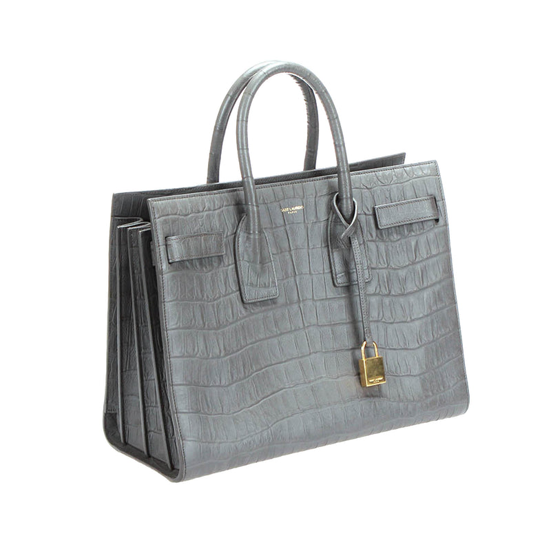 Sac de Jour Embossed Leather Satchel Gray - Bag Religion