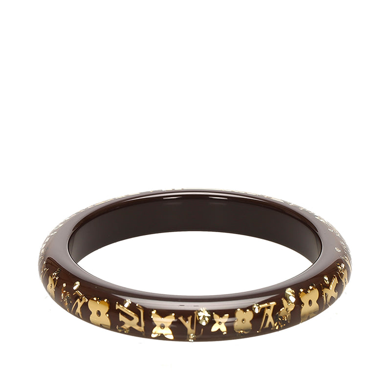 Louis Vuitton, Jewelry, Louis Vuitton Clear Resin Gold Tone Monogram Wide  Inclusion Bangle Bracelet
