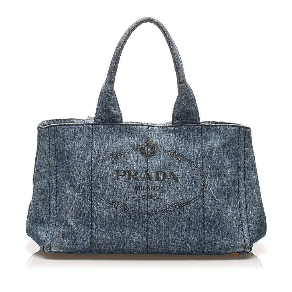 Prada Canapa Logo Denim Handbag Blue